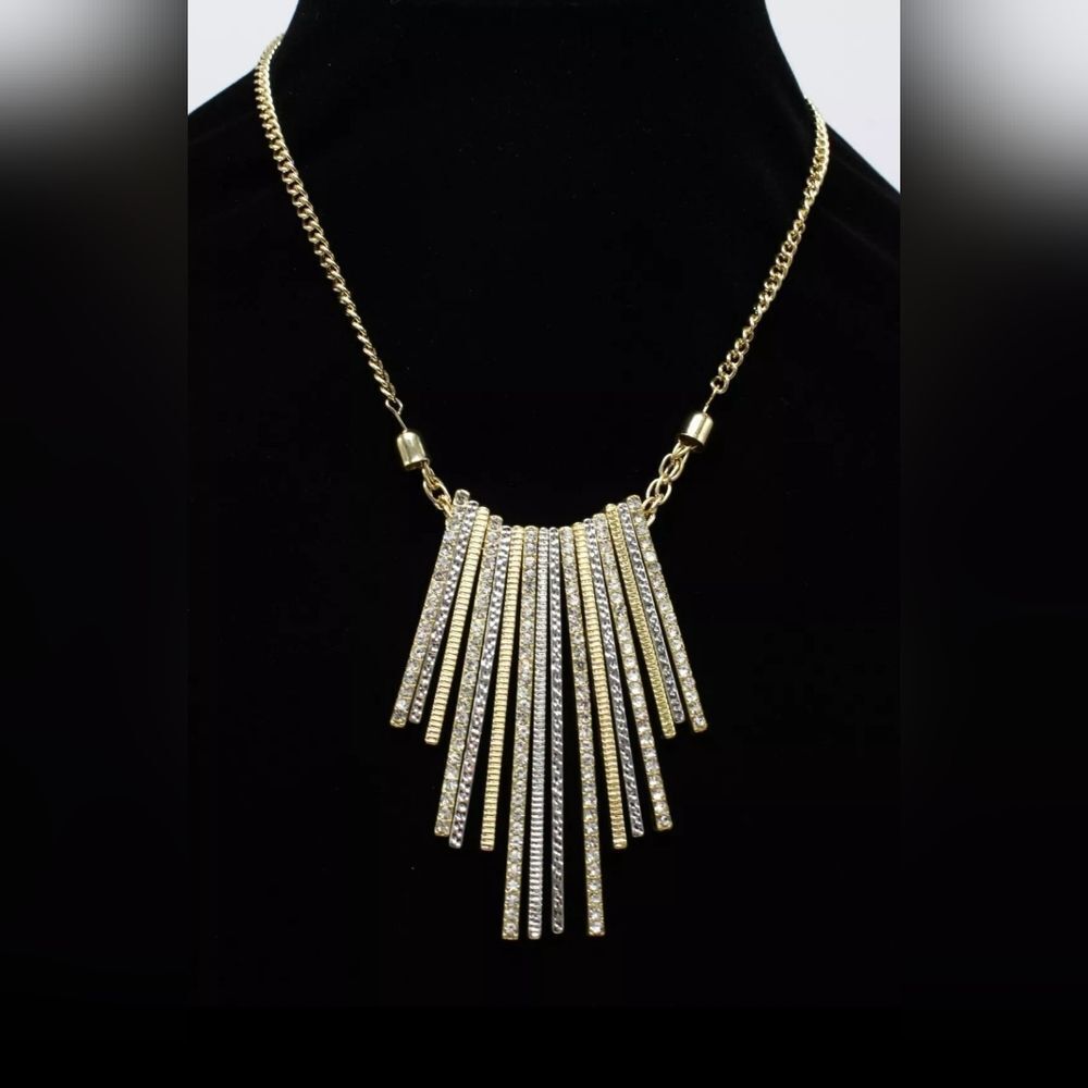 Gold & Silver Pave Rhinestone Pendant Necklace by INC. 16.5"+3" NWT